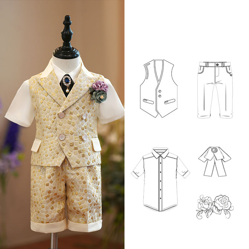 Ensemble de Costume Gilet Été Bébé Garçon Mariage Anniversaire