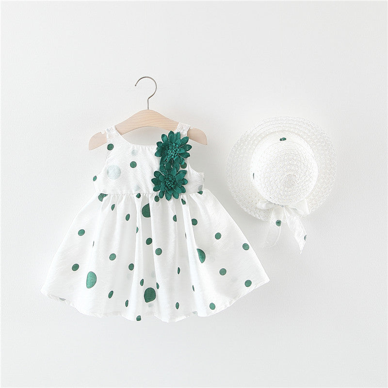 Ensemble Robe sans Manches à Nœud Fleurie et Chapeau pour Bébé Fille