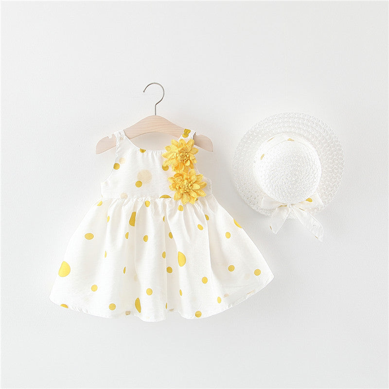 Ensemble Robe sans Manches à Nœud Fleurie et Chapeau pour Bébé Fille