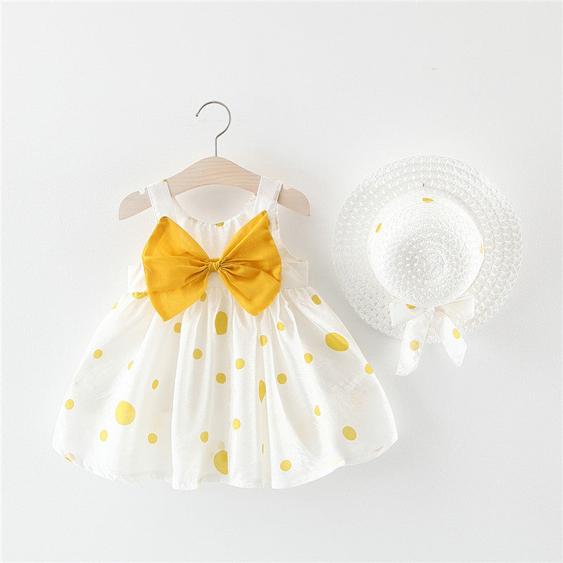Ensemble Robe sans Manches à Nœud Fleurie et Chapeau pour Bébé Fille