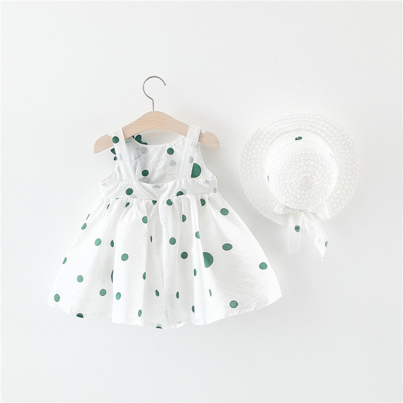 Ensemble Robe sans Manches à Nœud Fleurie et Chapeau pour Bébé Fille