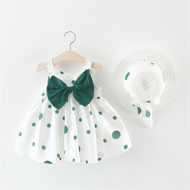 Ensemble Robe sans Manches à Nœud Fleurie et Chapeau pour Bébé Fille
