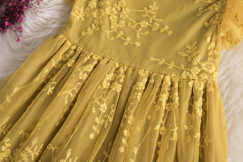 Robe de Demoiselle d'Honneur pour Bébé Fille Été Brodé Dentelle Maille Fleur Robe de Princesse Anniversaire