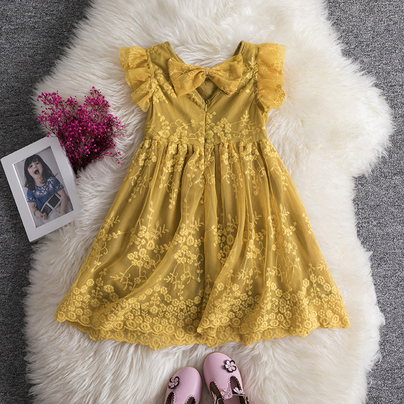 Robe de Demoiselle d'Honneur pour Bébé Fille Été Brodé Dentelle Maille Fleur Robe de Princesse Anniversaire