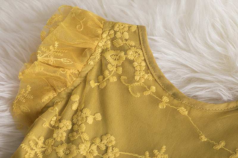 Robe de Demoiselle d'Honneur pour Bébé Fille Été Brodé Dentelle Maille Fleur Robe de Princesse Anniversaire