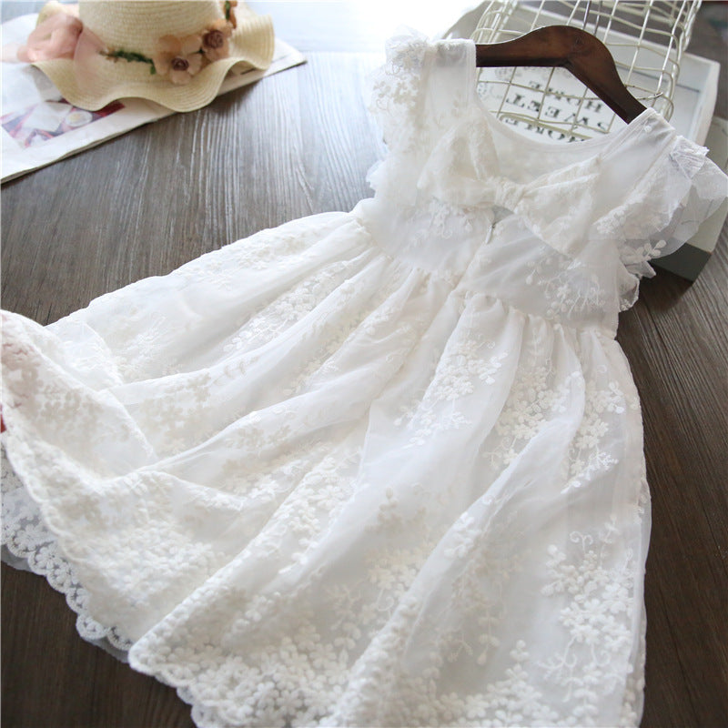 Robe de Demoiselle d'Honneur pour Bébé Fille Été Brodé Dentelle Maille Fleur Robe de Princesse Anniversaire