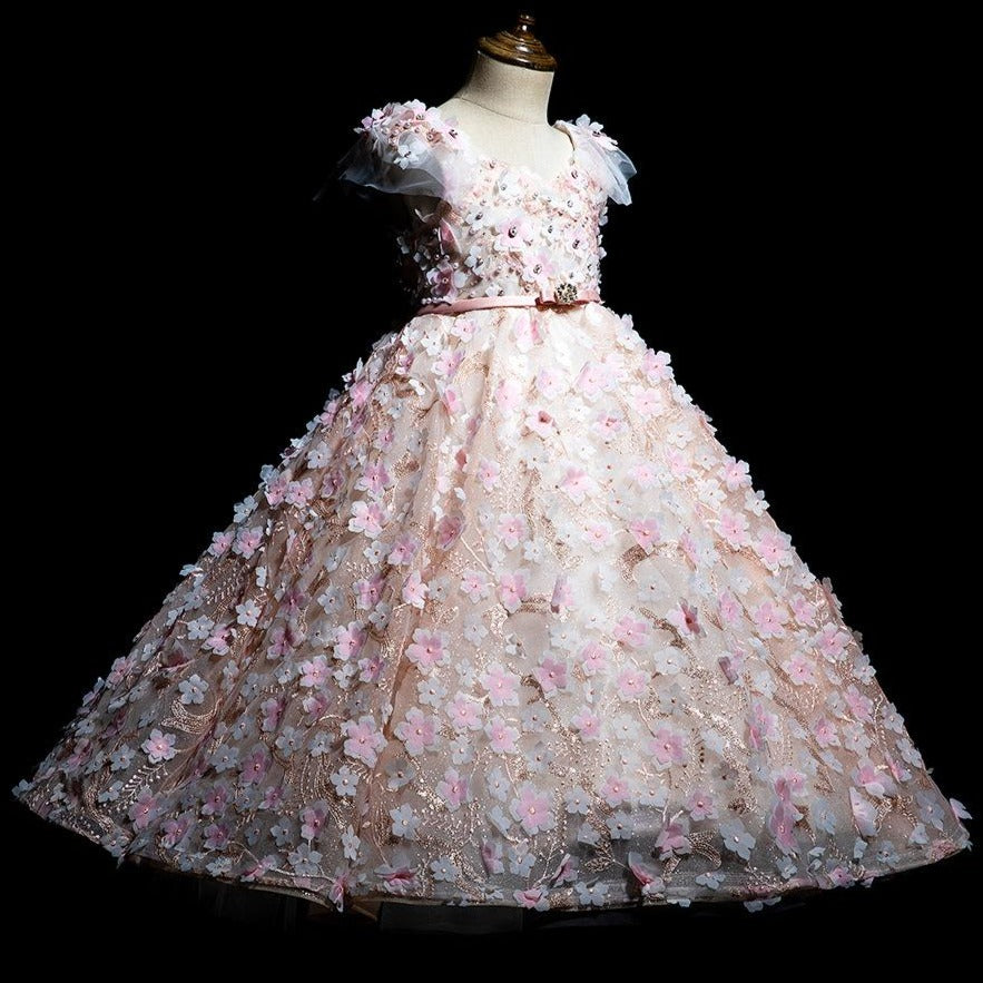 Robe de princesse bouffante rose à fleurs d'été pour bébé fille, idéale pour les fêtes d'anniversaire et Pâques