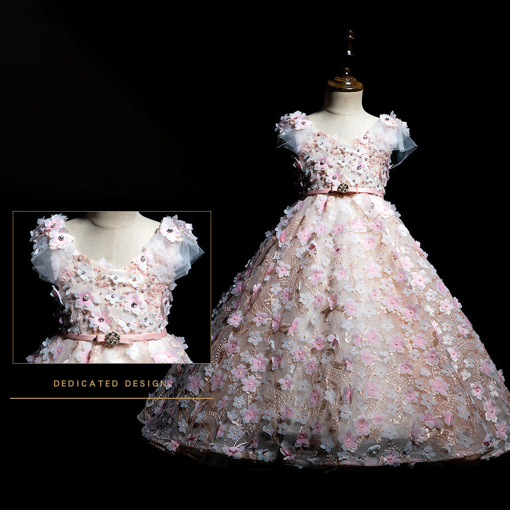 Robe de princesse bouffante rose à fleurs d'été pour bébé fille, idéale pour les fêtes d'anniversaire et Pâques