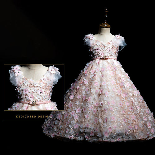 Robe de princesse bouffante rose à fleurs d'été pour bébé fille, idéale pour les fêtes d'anniversaire et Pâques