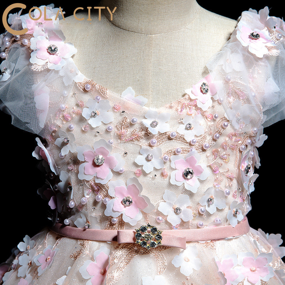 Robe de princesse bouffante rose à fleurs d'été pour bébé fille, idéale pour les fêtes d'anniversaire et Pâques