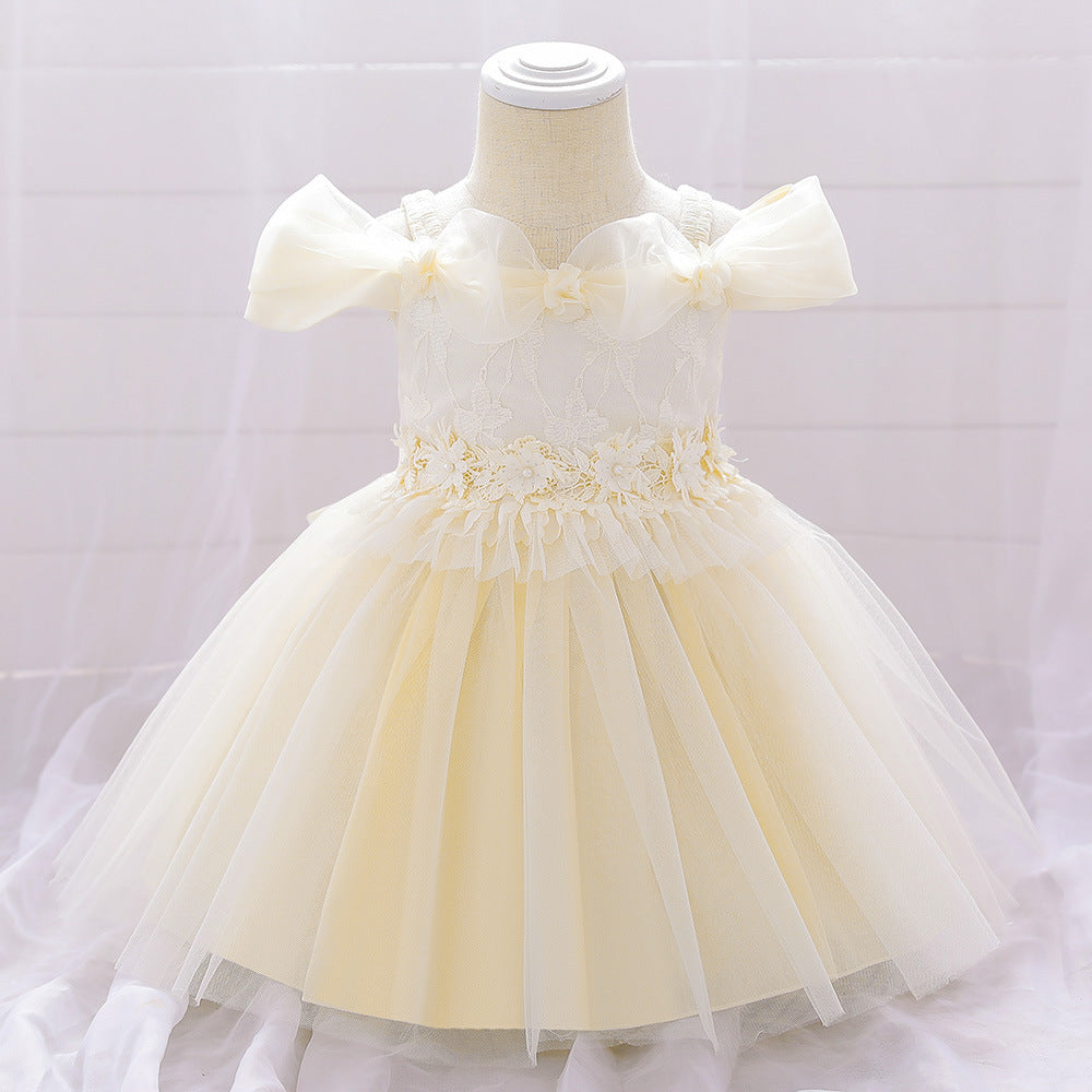 Robes d'anniversaire pour bébé fille en dentelle brodée, robe de princesse formelle moelleuse pour tout-petits