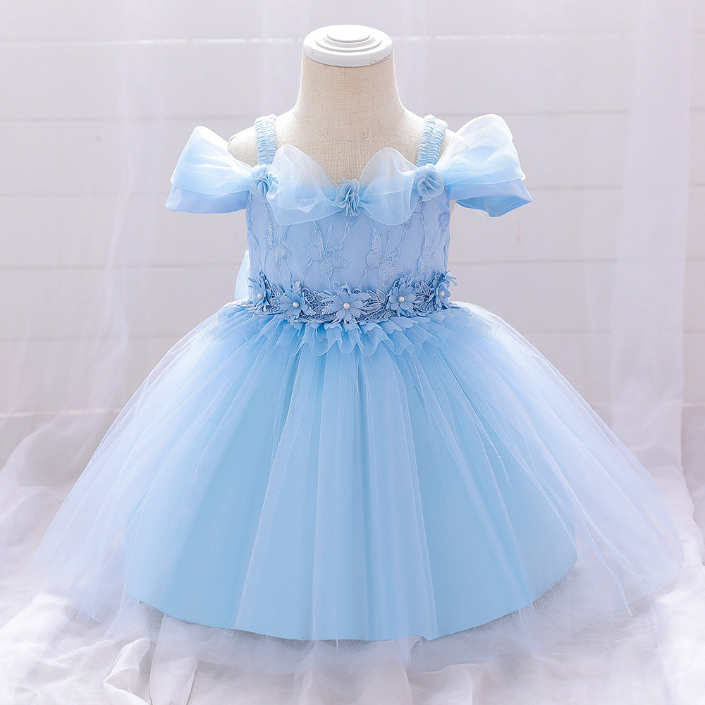 Robes d'anniversaire pour bébé fille en dentelle brodée, robe de princesse formelle moelleuse pour tout-petits