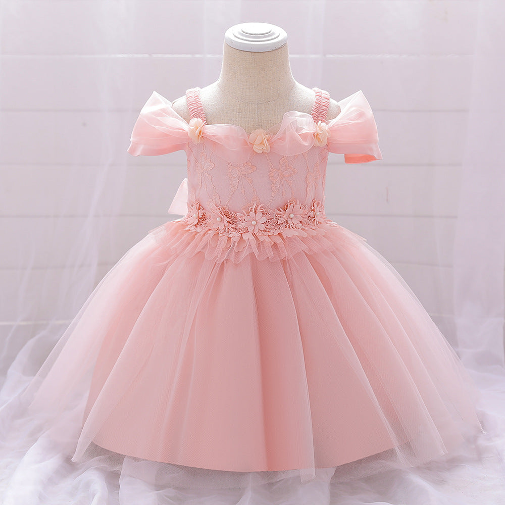 Robes d'anniversaire pour bébé fille en dentelle brodée, robe de princesse formelle moelleuse pour tout-petits