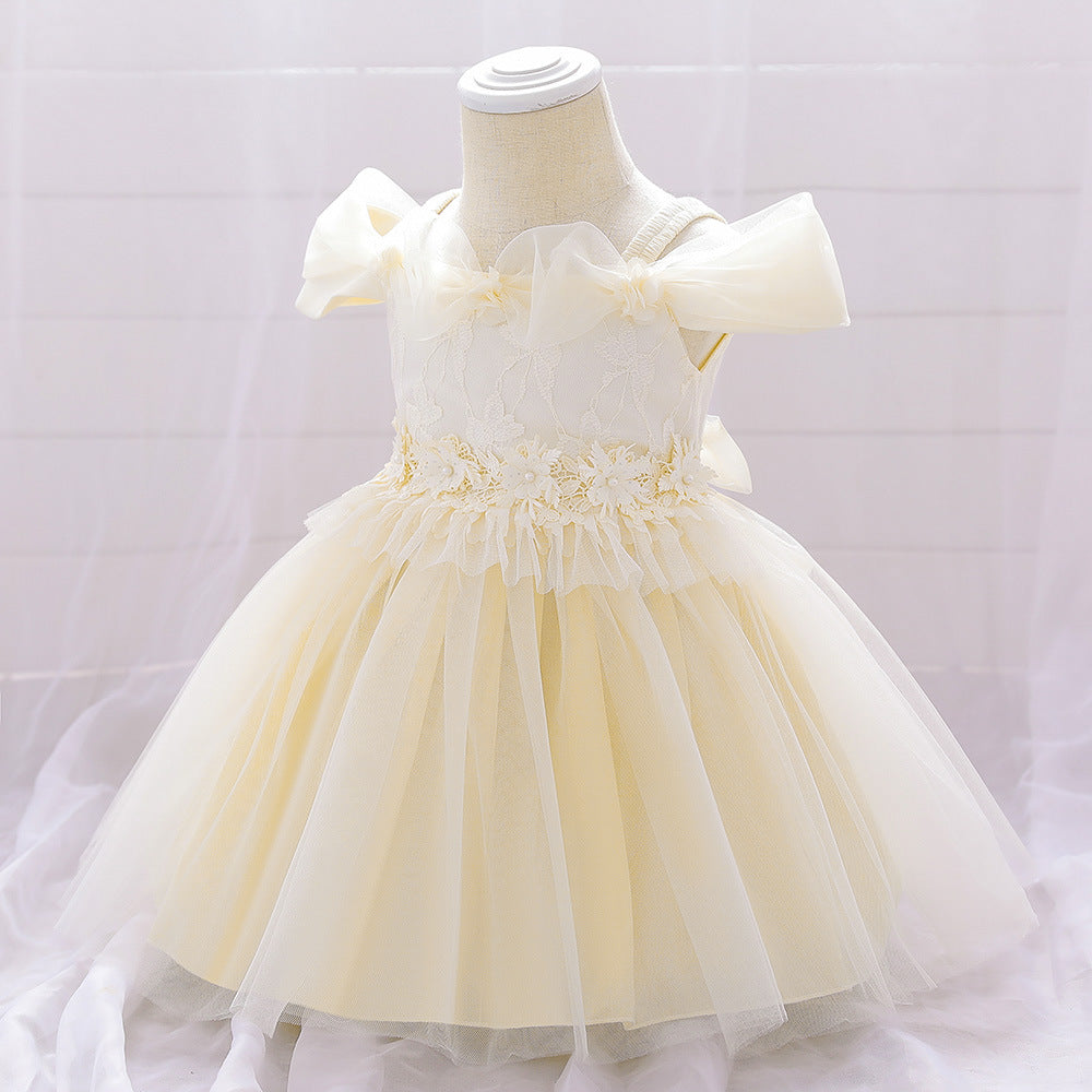 Robes d'anniversaire pour bébé fille en dentelle brodée, robe de princesse formelle moelleuse pour tout-petits