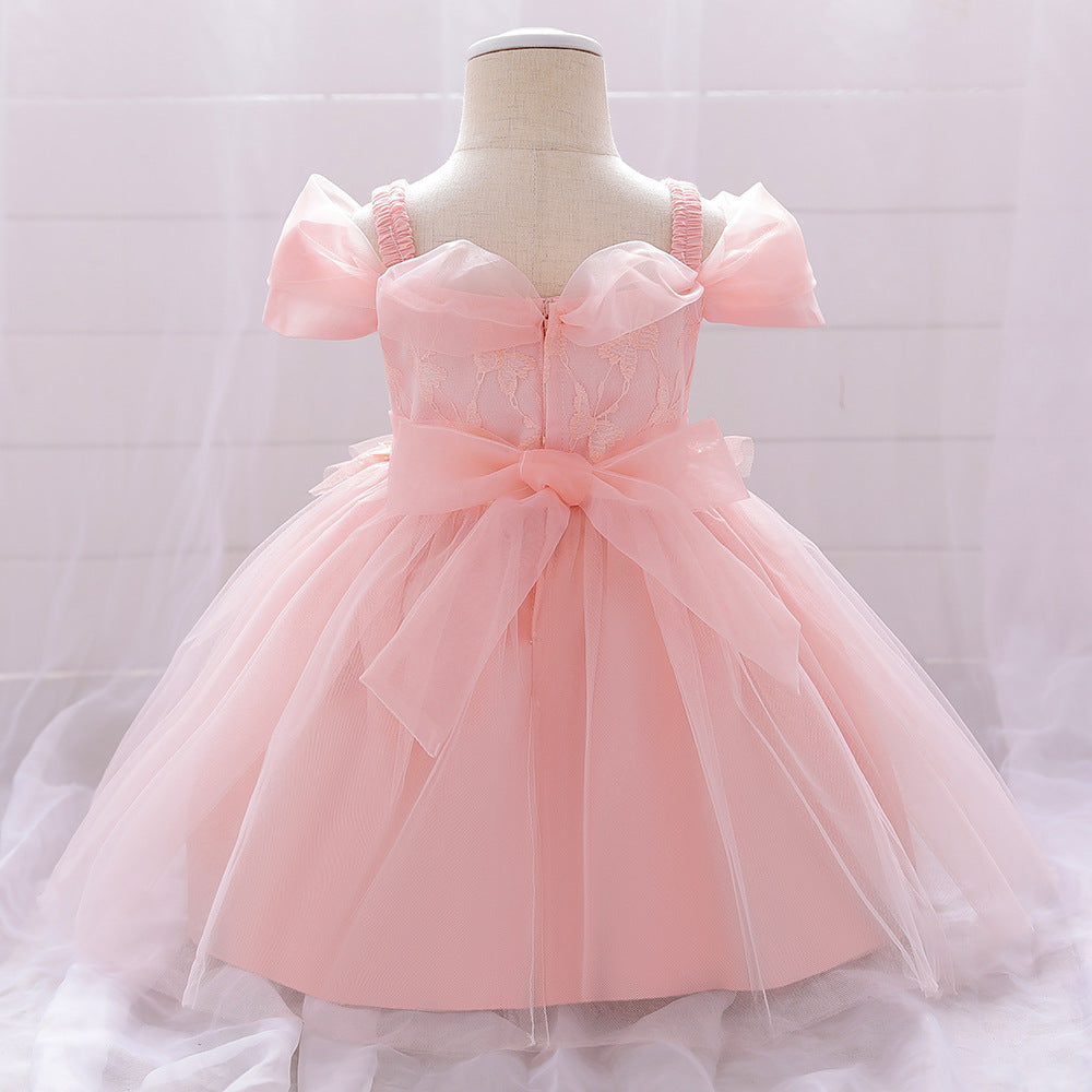Robes d'anniversaire pour bébé fille en dentelle brodée, robe de princesse formelle moelleuse pour tout-petits