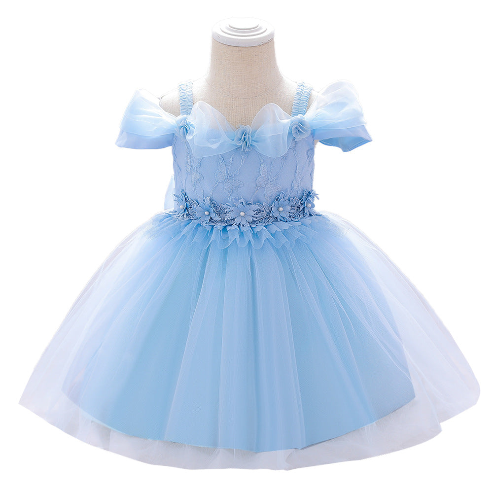 Robes d'anniversaire pour bébé fille en dentelle brodée, robe de princesse formelle moelleuse pour tout-petits