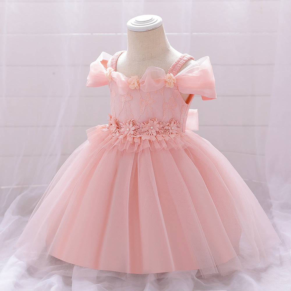 Robes d'anniversaire pour bébé fille en dentelle brodée, robe de princesse formelle moelleuse pour tout-petits