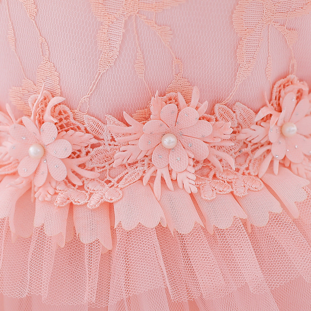Robes d'anniversaire pour bébé fille en dentelle brodée, robe de princesse formelle moelleuse pour tout-petits