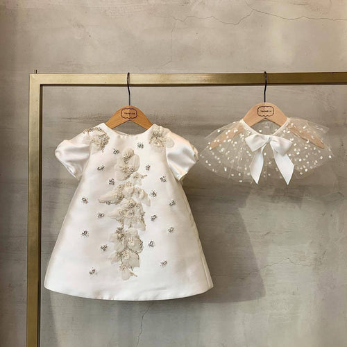 Robe de Princesse Fille Broderie Blanche Robe de Fête d'Anniversaire pour Tout-Petite