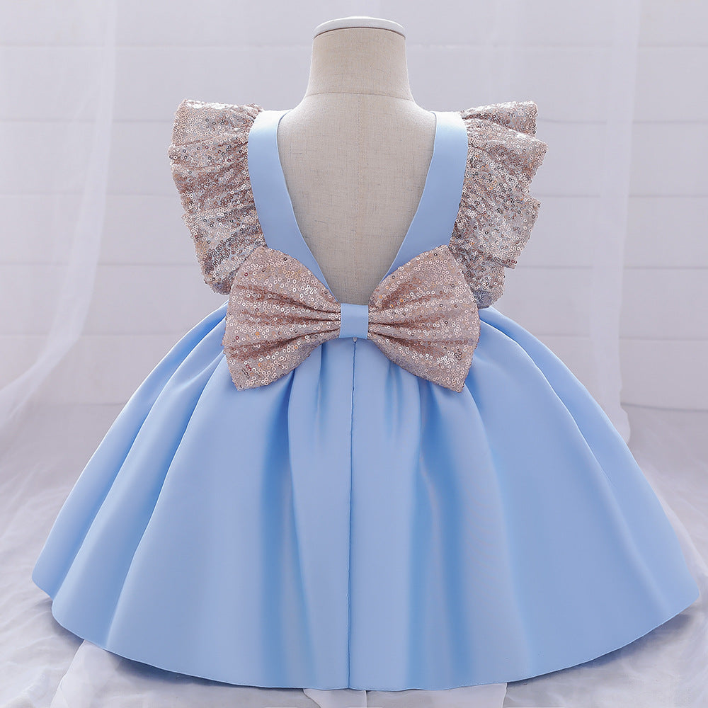 Robes de soirée d'anniversaire pour bébé fille, petites robes d'été mignonnes à paillettes et nœud, robes de princesse