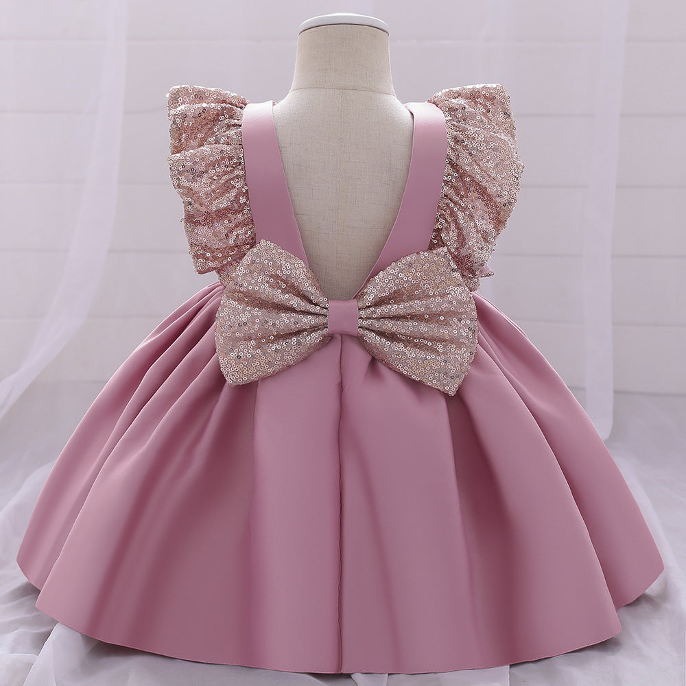 Robes de soirée d'anniversaire pour bébé fille, petites robes d'été mignonnes à paillettes et nœud, robes de princesse