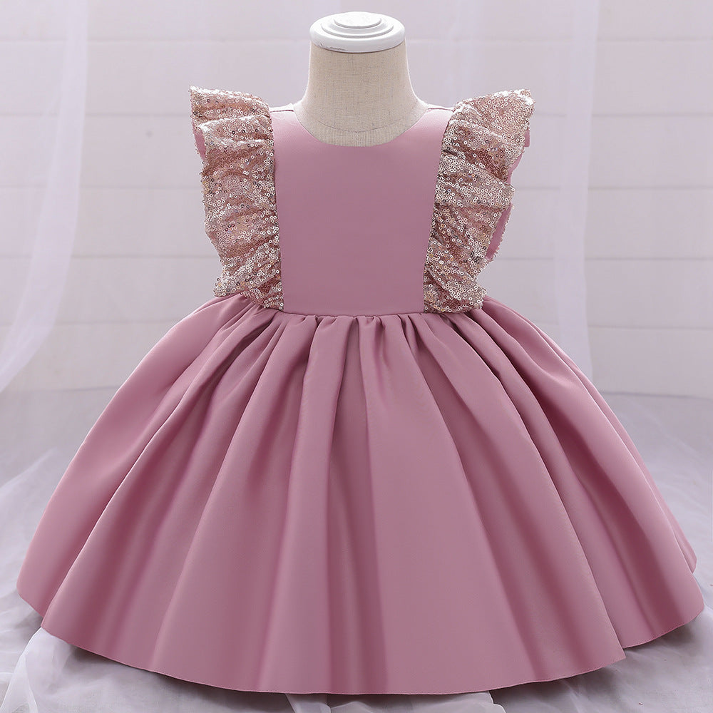 Robes de soirée d'anniversaire pour bébé fille, petites robes d'été mignonnes à paillettes et nœud, robes de princesse