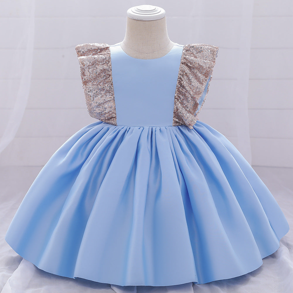 Robes de soirée d'anniversaire pour bébé fille, petites robes d'été mignonnes à paillettes et nœud, robes de princesse
