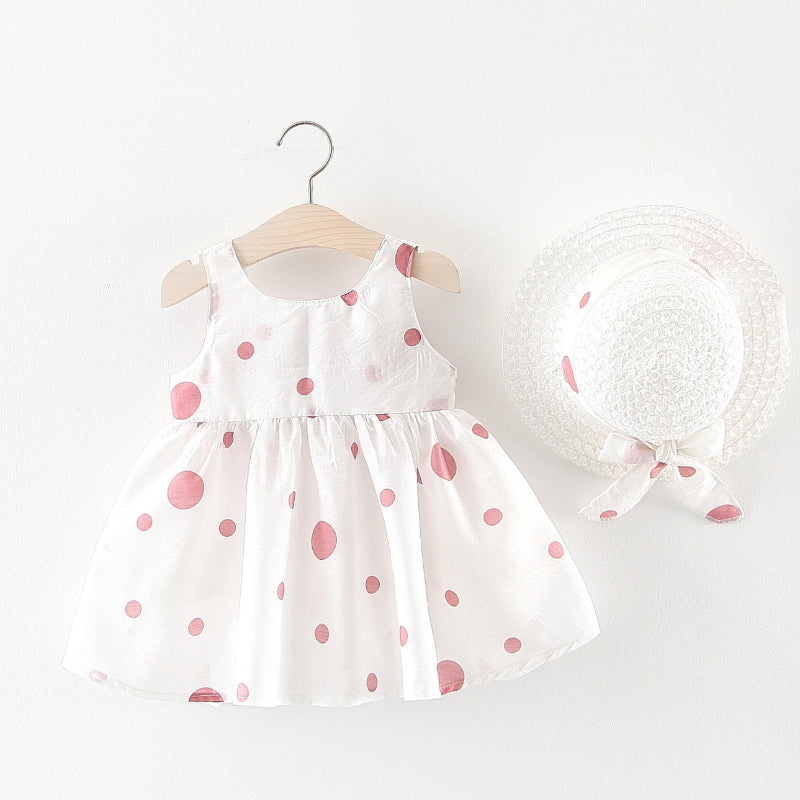 Ensemble Robe sans Manches à Nœud Fleurie et Chapeau pour Bébé Fille