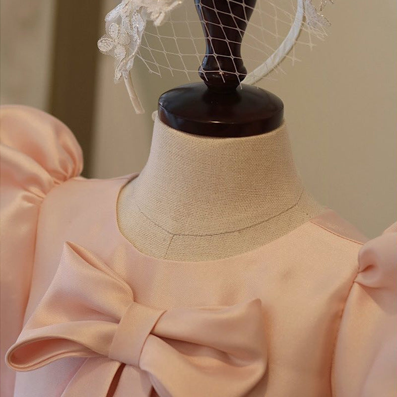 Robe de Princesse Formelle Fille Bébé Été Manches Bouffantes Nœud Papillon Moelleuse Robe de Soirée d'Anniversaire Robes de Bal pour Tout-petits