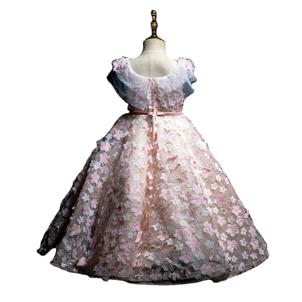 Robe de princesse bouffante rose à fleurs d'été pour bébé fille, idéale pour les fêtes d'anniversaire et Pâques