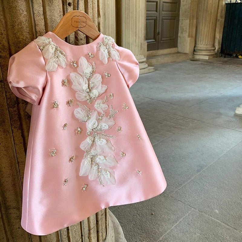 Robe de Princesse Fille Broderie Blanche Robe de Fête d'Anniversaire pour Tout-Petite