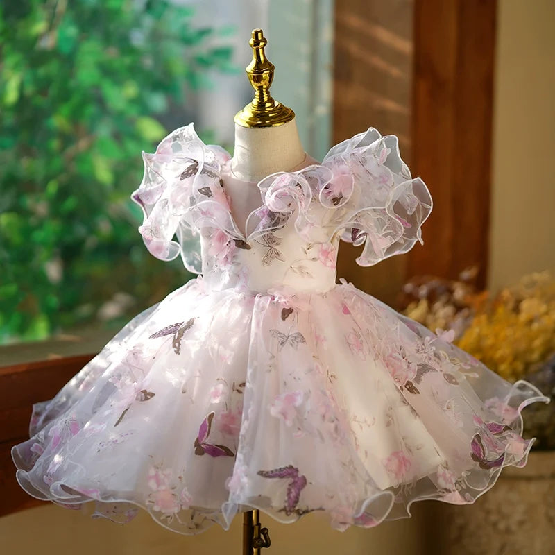 Robe de princesse papillon et fleur pour bébé fille et petite fille, pour fête d'anniversaire