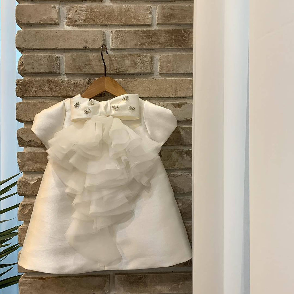 Robe de Princesse Fille Broderie Blanche Robe de Fête d'Anniversaire pour Tout-Petite