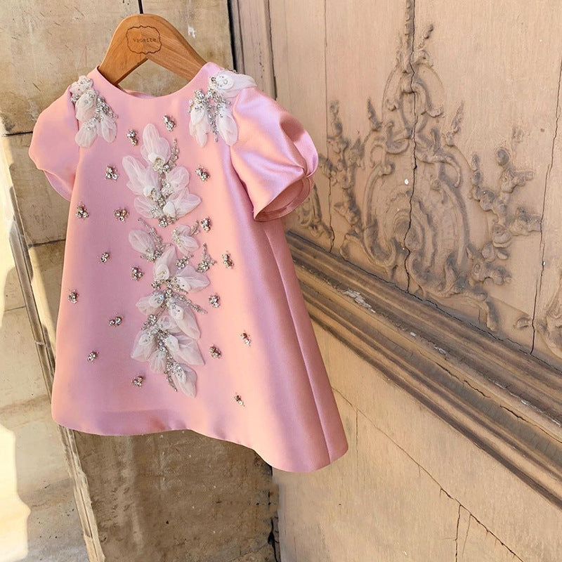 Robe de Princesse Fille Broderie Blanche Robe de Fête d'Anniversaire pour Tout-Petite