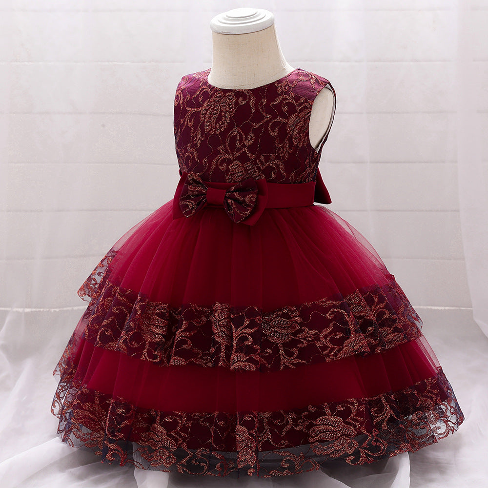 Robes de soirée d'anniversaire pour bébés filles, robes d'été sans manches en dentelle moelleuse et mignonne pour tout-petaines, robes de princesse formelles