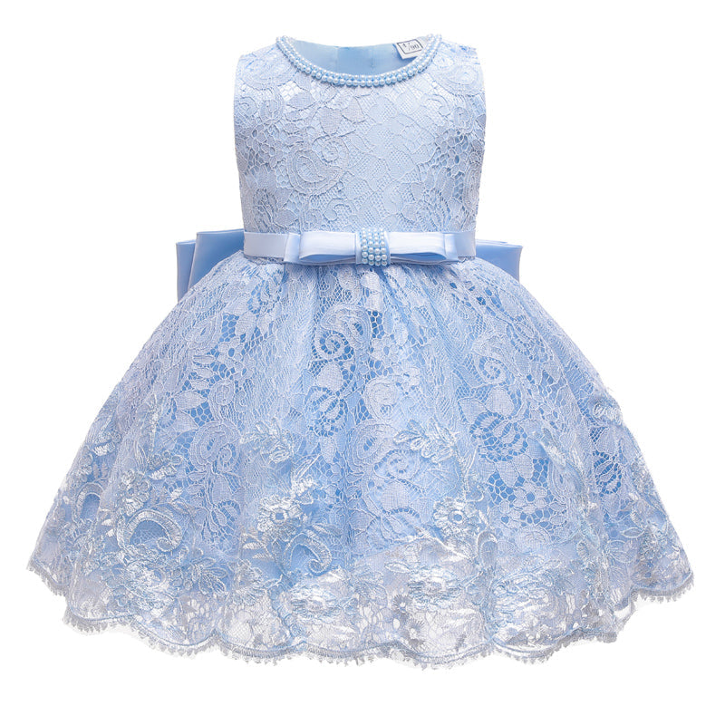 Robe de Princesse pour Bébé Fille Robe sans Manches en Dentelle Nœud Papillon Robe de Soirée d'Anniversaire Robe de Bal pour Fille