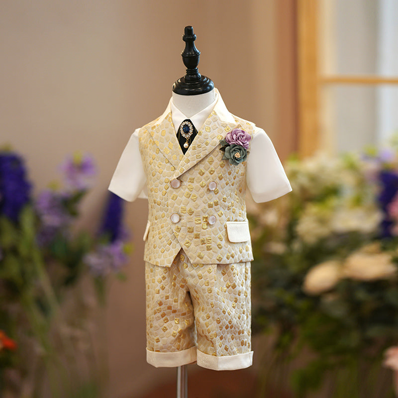 Ensemble de Costume Gilet Été Bébé Garçon Mariage Anniversaire