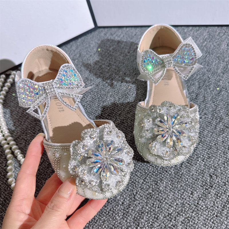 Chaussures de princesse en cristal pour filles, brillantes, avec perles et strass
