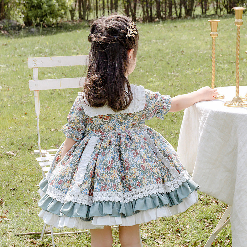 Robe Lolita d'été bouffante de princesse pour bébé fille et enfant en dentelle et à fleurs
