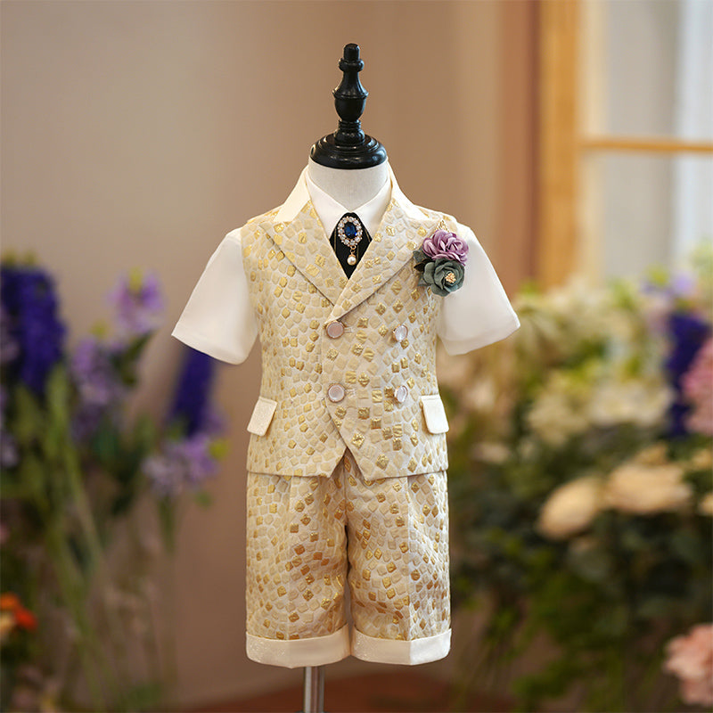 Ensemble de Costume Gilet Été Bébé Garçon Mariage Anniversaire