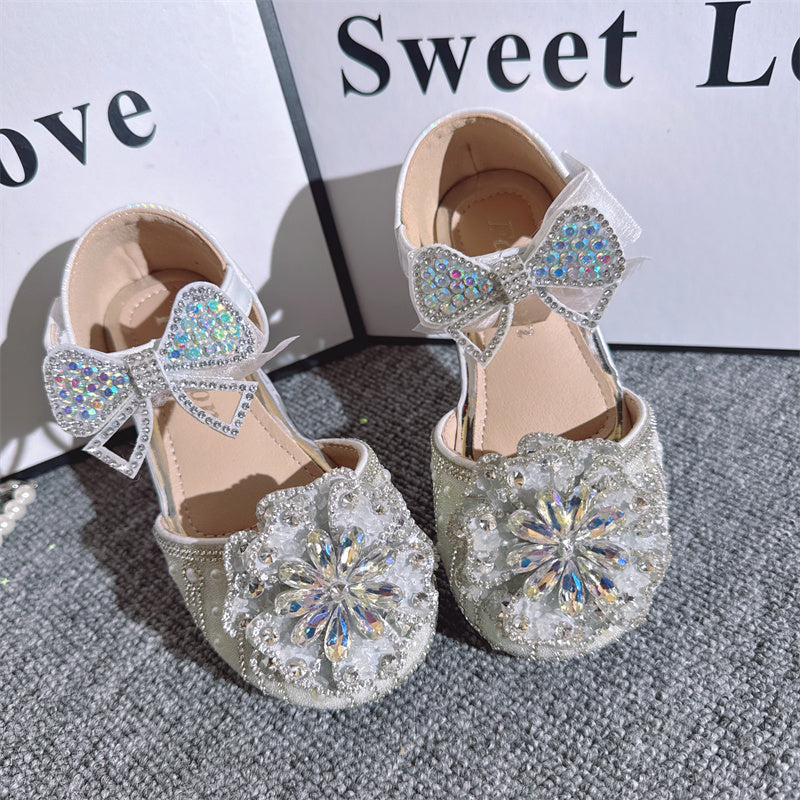 Chaussures de princesse en cristal pour filles, brillantes, avec perles et strass