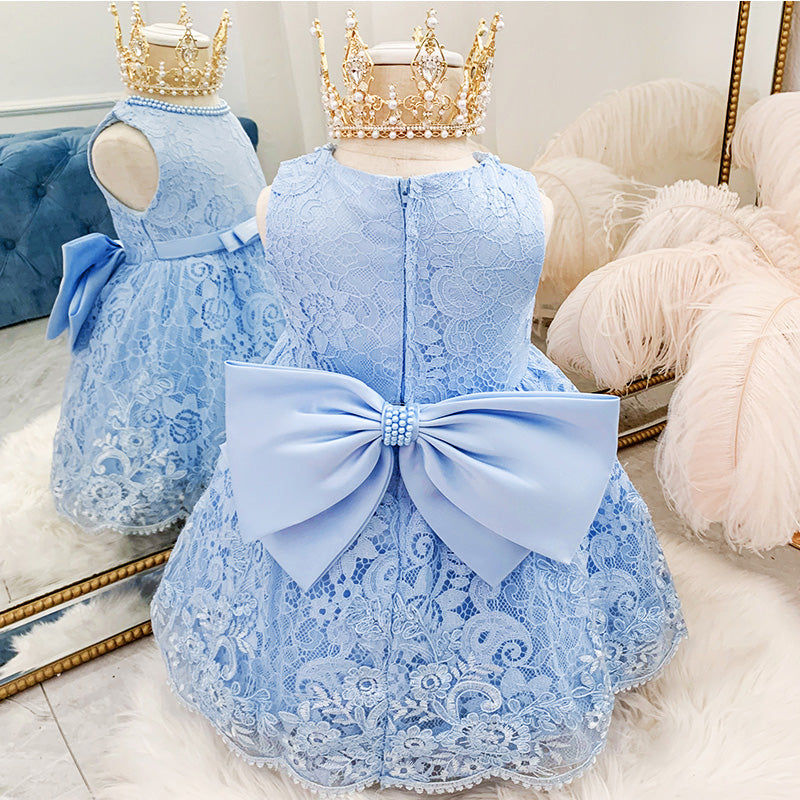 Robe de Princesse pour Bébé Fille Robe sans Manches en Dentelle Nœud Papillon Robe de Soirée d'Anniversaire Robe de Bal pour Fille