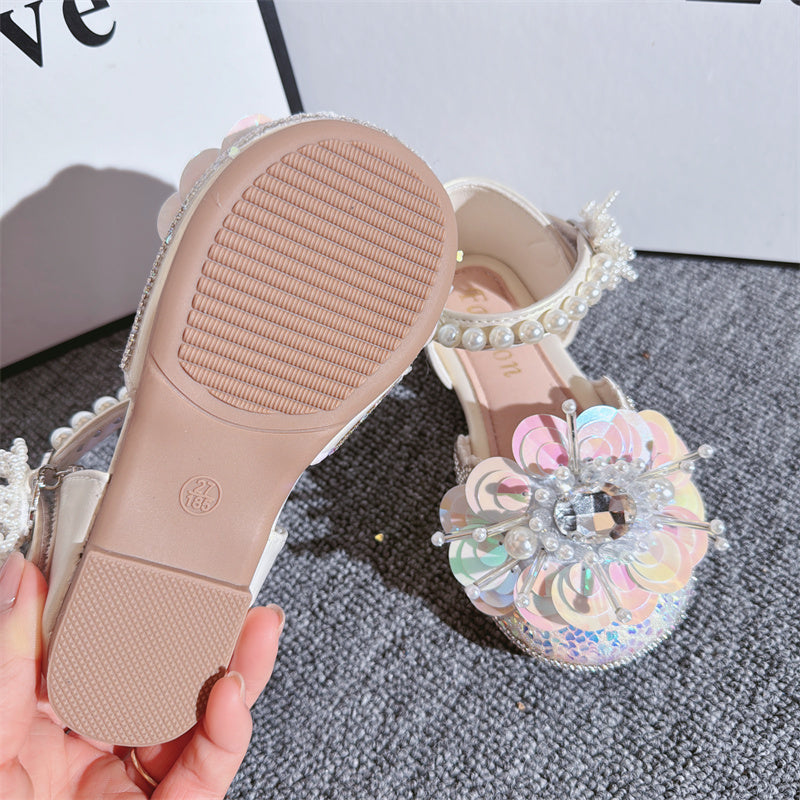 Chaussures d'été pour filles, neuves, avec papillon en cristal et perles, style princesse