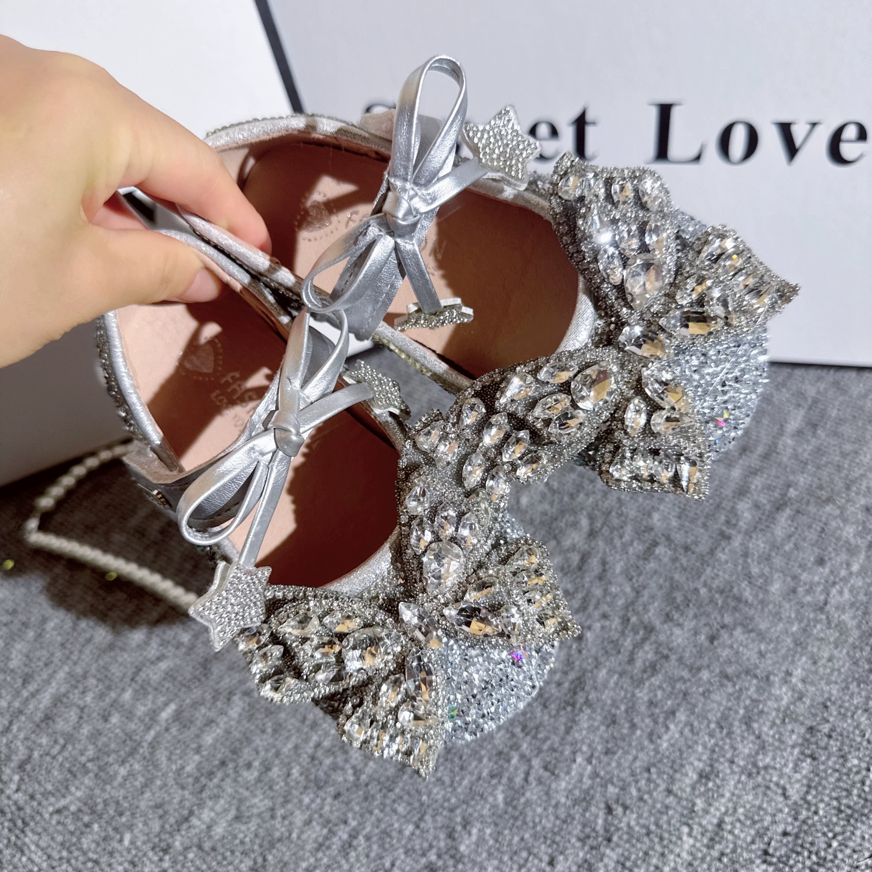 Chaussures en cuir Princesse Papillon en cristal pour filles