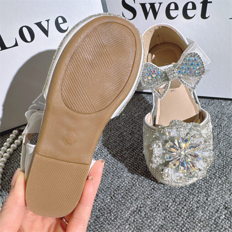 Chaussures de princesse en cristal pour filles, brillantes, avec perles et strass