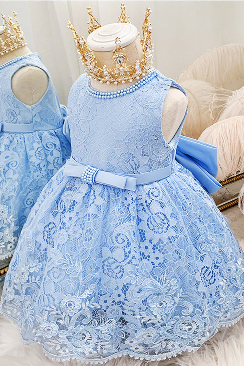 Robe de Princesse pour Bébé Fille Robe sans Manches en Dentelle Nœud Papillon Robe de Soirée d'Anniversaire Robe de Bal pour Fille