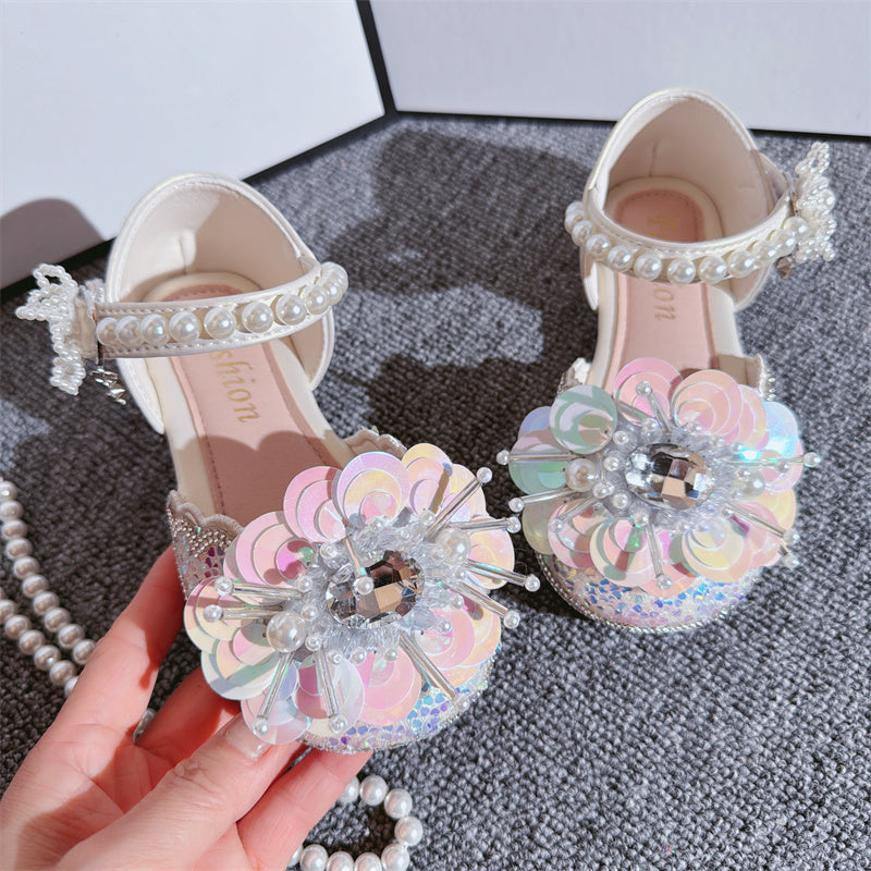Chaussures d'été pour filles, neuves, avec papillon en cristal et perles, style princesse