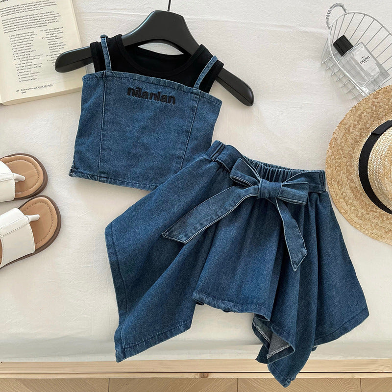 Ensemble deux pièces style preppy pour filles - tenue d'été