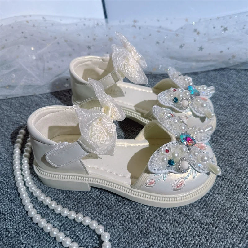 Chaussures d'été mignonnes pour bébés filles avec nœud papillon et perles
