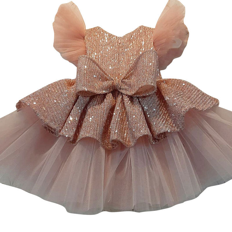 Robe Princesse Été Fille en Dentelle Pailletée Robe de Soirée Noël pour Tout-Petit